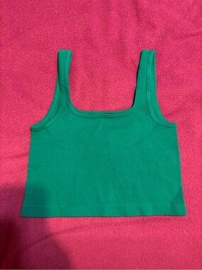 NWOT OQQ Green Ribbed Square Crop Tank Top